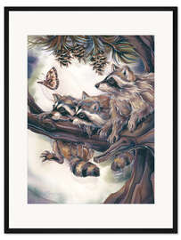 Gerahmter Kunstdruck Waschbären und Schmetterling