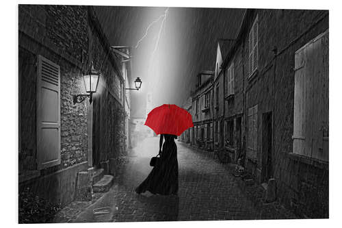 Tableau en PVC La femme au parapluie rouge