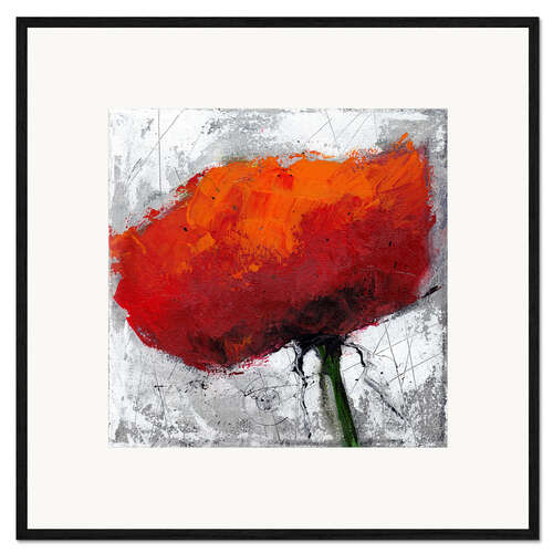 Gerahmter Kunstdruck Mohnblume auf grau