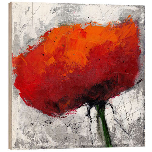 Tableau en bois Poppy flower on grey