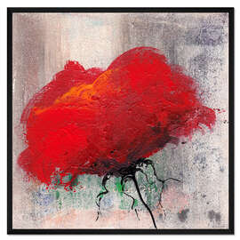 Gerahmter Kunstdruck Mohnblume auf beige