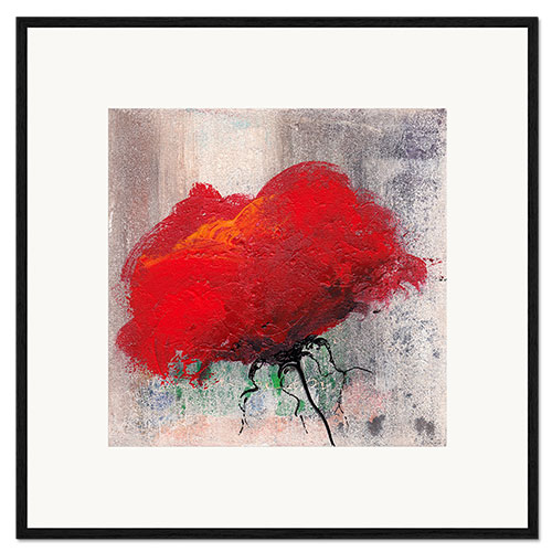 Gerahmter Kunstdruck Mohnblume auf beige