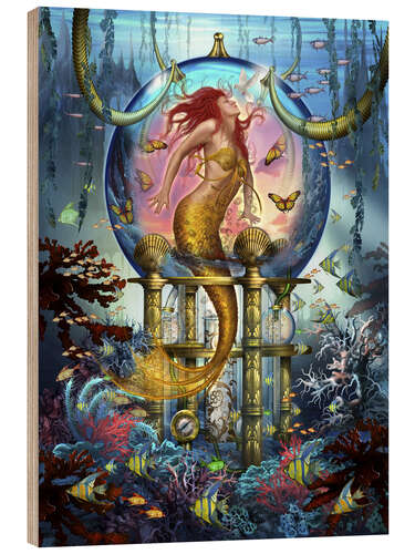 Hout print Red Mermaid