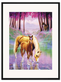 Gerahmter Kunstdruck Pferd mit Fohlen