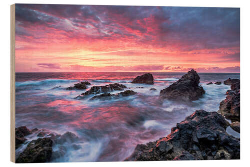 Hout print Sunset in Lanzarote at Los Hervideros