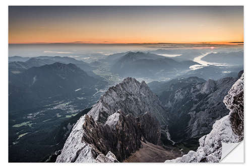 Naklejka na ścianę Sunrise from Zugspitze mountain with view across the alps