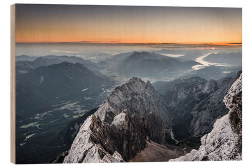 Print på træ Sunrise from Zugspitze mountain with view across the alps