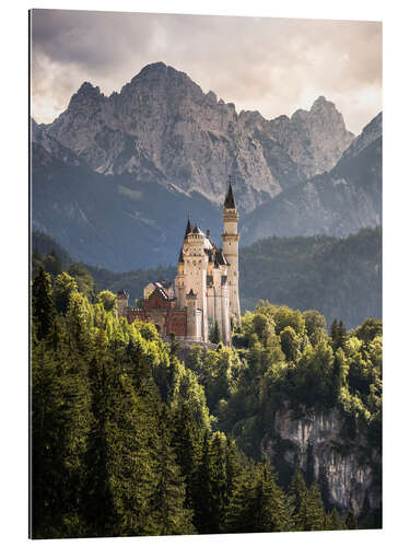 Tableau en plexi-alu Château de Neuschwanstein devant les Alpes