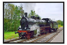 Gerahmter Kunstdruck Alte Dampflok P8 im Schwarzwald