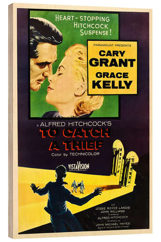 Wood print TO CATCH A THIEF, Alfred Hitchcock, Cary Grant, Grace Kelly