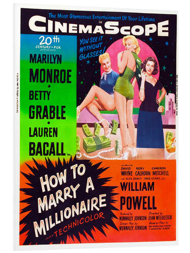 Foam board print HOW TO MARRY A MILLIONAIRE, Betty Grable, Marilyn Monroe, Lauren Bacall