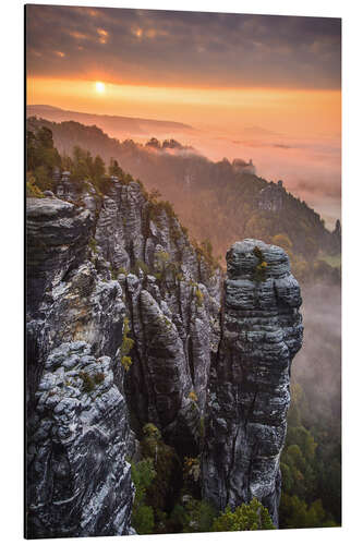 Quadro em alumínio Sunrise in the Saxon Switzerland at the so called Hellhound