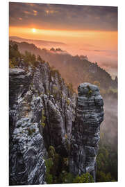 Foam board print Sunrise in the Saxon Switzerland at the so called Hellhound