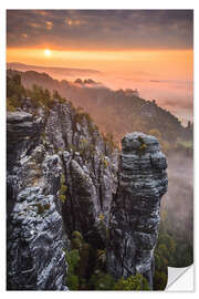 Selvklebende plakat Sunrise in the Saxon Switzerland at the so called Hellhound