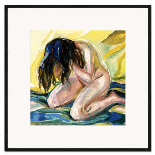 Kunsttryk i ramme Female nude kneeling