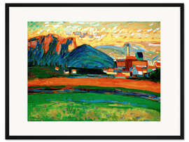 Gerahmter Kunstdruck Berglandschaft mit Dorf I