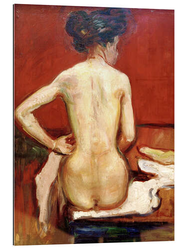 Gallery print Back View of Sitting Female Nude with Red Background