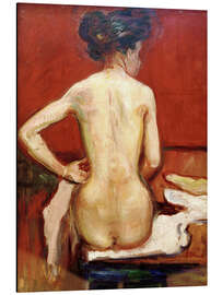 Magnettafel Sitzender Rückenakt vor rotem Hintergrund