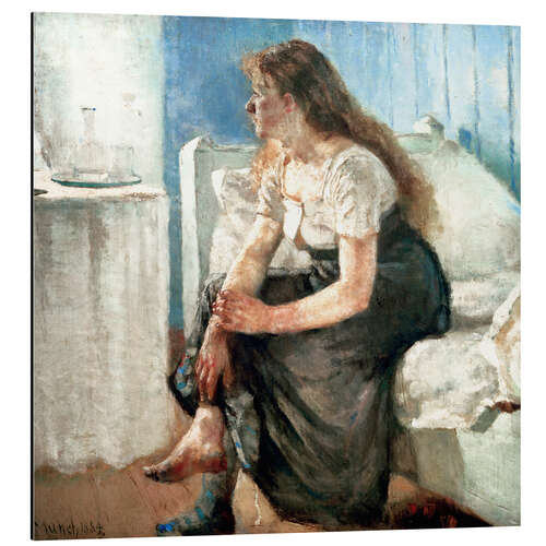 Tableau en aluminium Matin (jeune fille assise sur son lit)