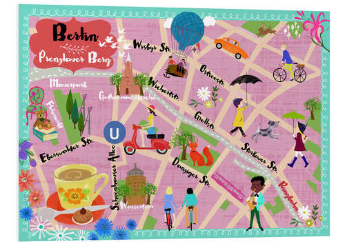 Foam board print Colorful city map Berlin Prenzlauer Berg