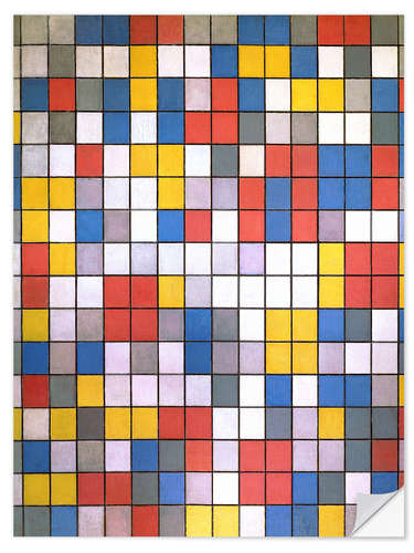 Selvklebende plakat Composition with grid 9: Checkerboard Composition with Bright Colors