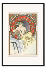 Gerahmter Kunstdruck Frau mit Bildersammlung, brünett