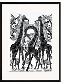 Gerahmter Kunstdruck Schwarzweisse Giraffen