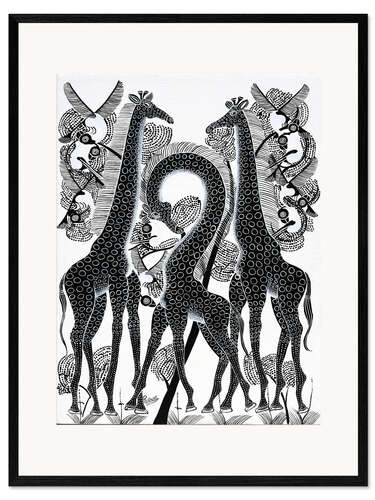 Plakat artystyczny premium w ramie Black and White Giraffe