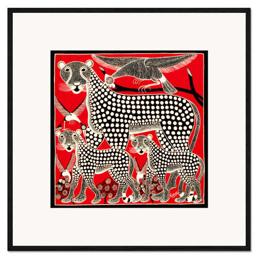 Ingelijste kunstdruk Black Cheetah family