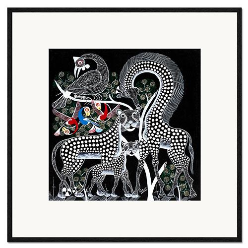 Inramat konsttryck Black Animals in the savanna