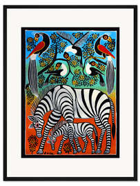 Gerahmter Kunstdruck Zebras unter einem wilden Baum