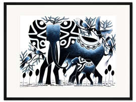 Gerahmter Kunstdruck Elefant in Schwarz