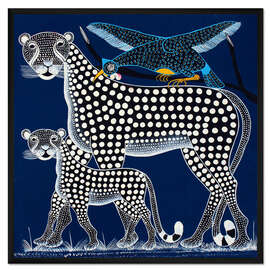 Gerahmter Kunstdruck Schwarze Leoparden in der Savanne