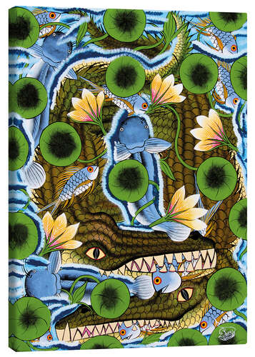 Tableau sur toile Crocodiles in water lilies