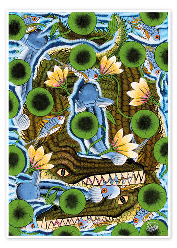 Poster Crocodiles in water lilies
