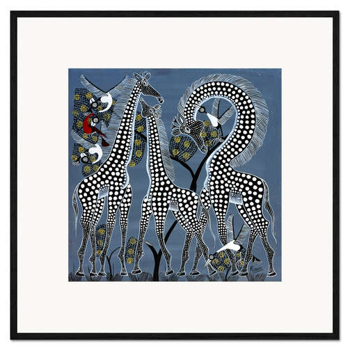 Ingelijste kunstdruk Black giraffes in Africa