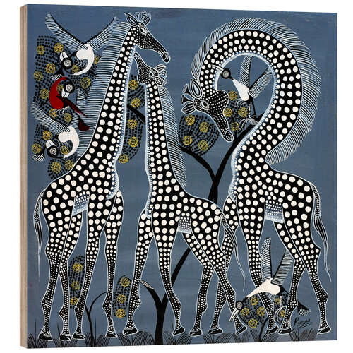 Wood print Black giraffes in Africa