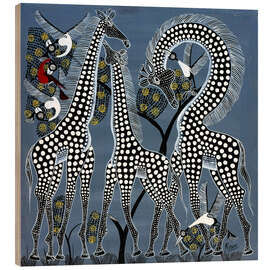 Tableau en bois  Girafes noires en Afrique - Rubuni