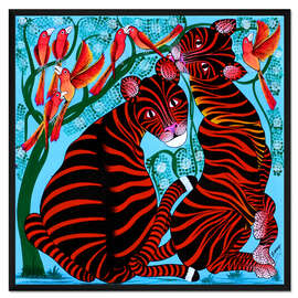 Gerahmter Kunstdruck Raubkatzen unterm Vogelbaum