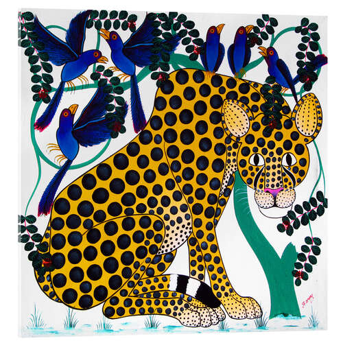 Acrylglas print Cheetah seeks protection under the bird tree