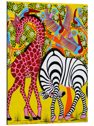 Quadro em alumínio Zebra with Giraffe in the bush