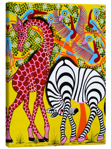 Canvas print Zebra with Giraffe in the bush