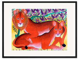 Gerahmter Kunstdruck Löwe beschützt Löwin