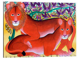 Magnettafel Löwe beschützt Löwin