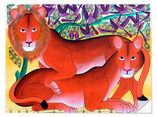 Sticker mural Lion lioness protecting