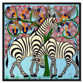 Gerahmter Kunstdruck Treue Zebras unterm Baum