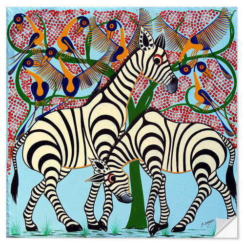 Wall sticker Loyalty zebras under the tree