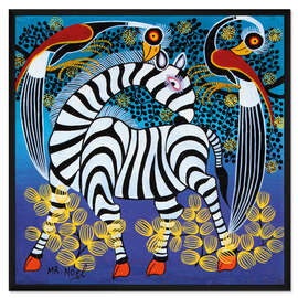 Gerahmter Kunstdruck Zebra mit Reihern