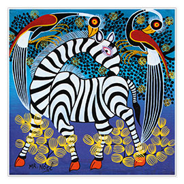 Wandbild Zebra mit Reihern - Noel