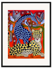 Gerahmter Kunstdruck Blaue Giraffe mit Gepard